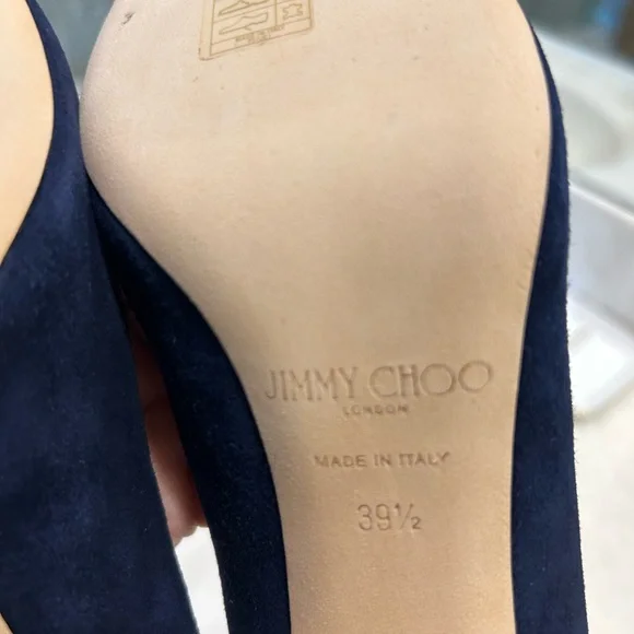 Jimmy Choo Navy Suede Chunky Heel Pumps, Like New, Sz 39 1/2 - Picture 9 of 13